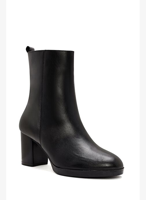 Kadın Siyah Fermuarlı Kalın Topuklu Deri Bot 25WFD411718 - Görsel 9