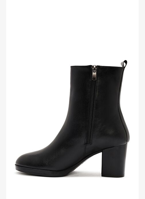 Kadın Siyah Fermuarlı Kalın Topuklu Deri Bot 25WFD411718 - Görsel 5