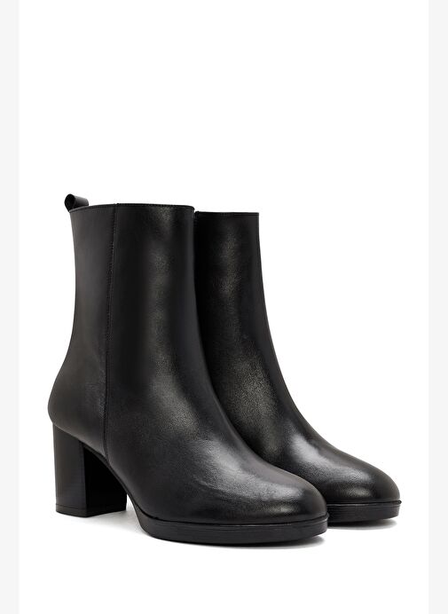 Kadın Siyah Fermuarlı Kalın Topuklu Deri Bot 25WFD411718 - Görsel 6