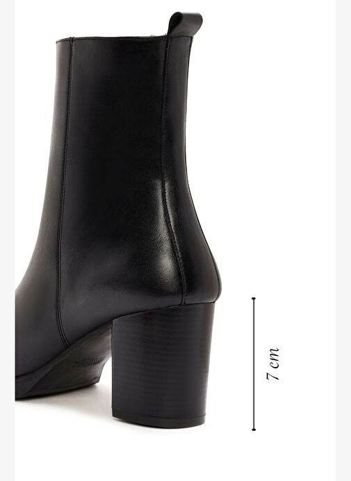 Kadın Siyah Fermuarlı Kalın Topuklu Deri Bot 25WFD411718 - Görsel 3