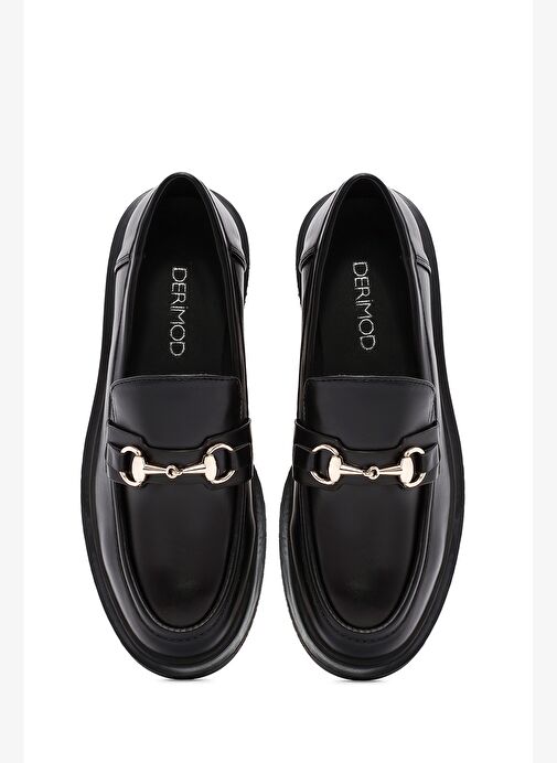 Kadın Siyah Tokalı Maskülen Loafer 25AFD400118 - Görsel 8
