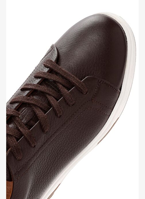 Erkek Kahverengi Bağcıklı Kalın Tabanlı Deri Sneaker 25WFD6885FT - Görsel 9