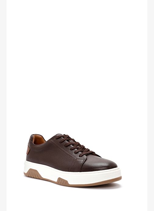 Erkek Kahverengi Bağcıklı Kalın Tabanlı Deri Sneaker 25WFD6885FT - Görsel 6