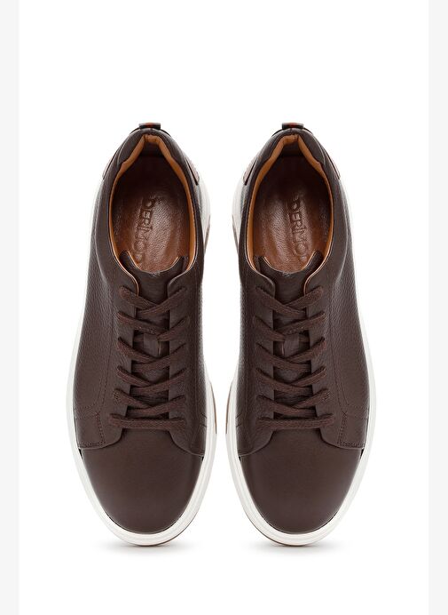 Erkek Kahverengi Bağcıklı Kalın Tabanlı Deri Sneaker 25WFD6885FT - Görsel 7