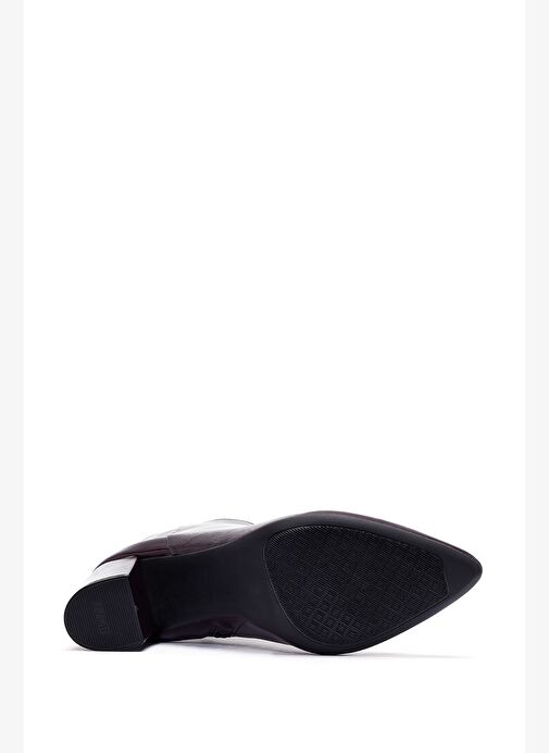 Derimod Gritti Kadın Bordo Fermuarlı Kalın Topuklu Rugan Deri Bot 25WFD110916 - Görsel 7