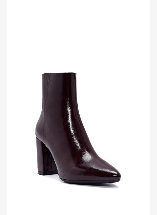 Derimod Gritti Kadın Bordo Fermuarlı Kalın Topuklu Rugan Deri Bot 25WFD110916 - Görsel 9