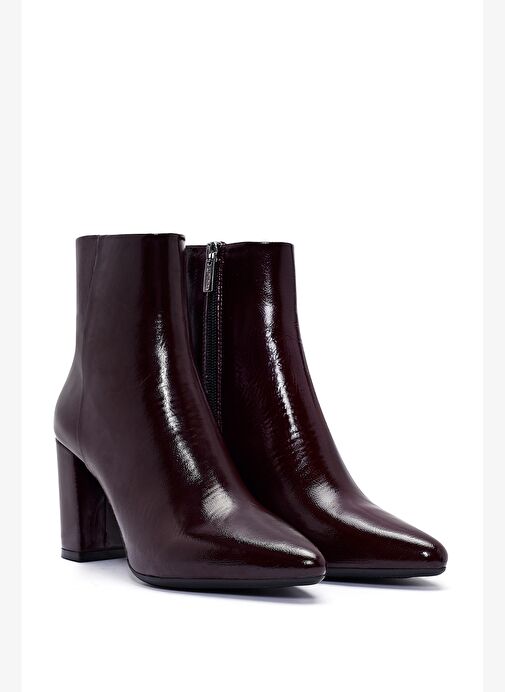 Derimod Gritti Kadın Bordo Fermuarlı Kalın Topuklu Rugan Deri Bot 25WFD110916 - Görsel 6