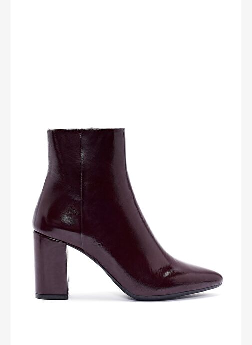 Derimod Gritti Kadın Bordo Fermuarlı Kalın Topuklu Rugan Deri Bot 25WFD110916 - Görsel 2