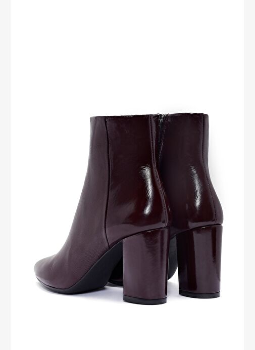 Derimod Gritti Kadın Bordo Fermuarlı Kalın Topuklu Rugan Deri Bot 25WFD110916 - Görsel 8