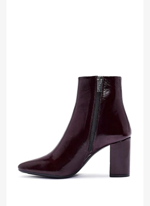 Derimod Gritti Kadın Bordo Fermuarlı Kalın Topuklu Rugan Deri Bot 25WFD110916 - Görsel 5