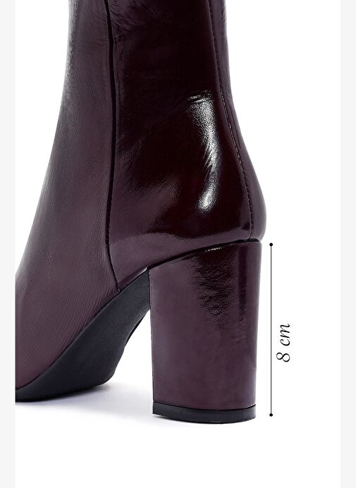 Derimod Gritti Kadın Bordo Fermuarlı Kalın Topuklu Rugan Deri Bot 25WFD110916 - Görsel 3