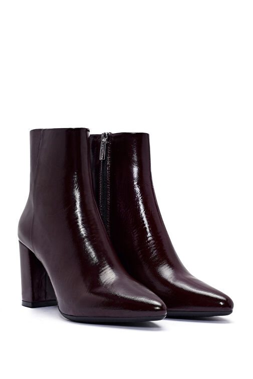 Derimod Gritti Kadın Bordo Fermuarlı Kalın Topuklu Rugan Deri Bot 24WFD110016 - Görsel 6