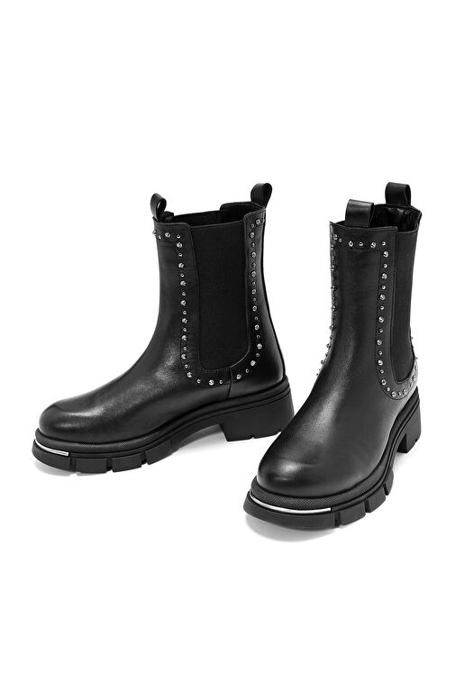 Kadın Siyah Taş Detaylı Deri Chelsea Bot 24WFD189618 - Görsel 4