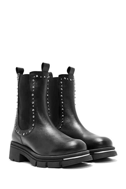 Kadın Siyah Taş Detaylı Deri Chelsea Bot 24WFD189618 - Görsel 5
