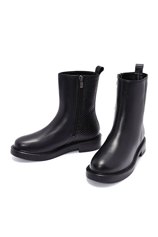 Kadın Siyah Fermuarlı Desenli Deri Bot 24WFD190114 - Görsel 4