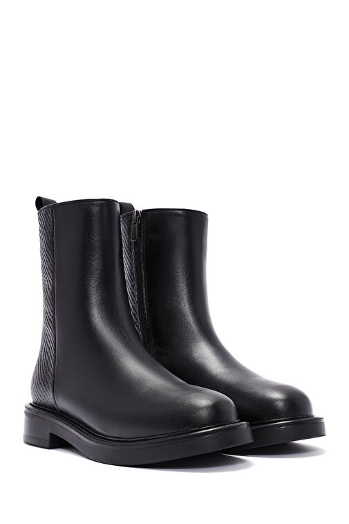 Kadın Siyah Fermuarlı Desenli Deri Bot 24WFD190114 - Görsel 5