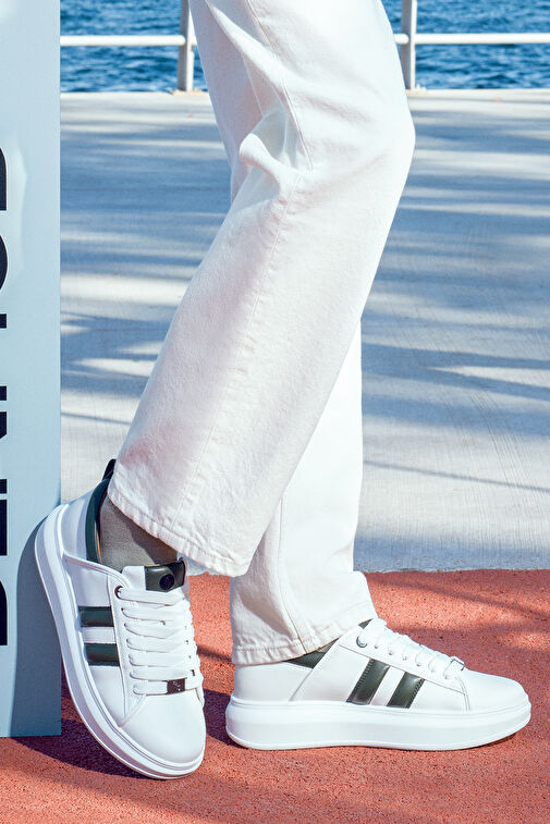 Derimod Beyaz-Yeşil Erkek Deri Sneaker 24WFD760118 - Görsel 2