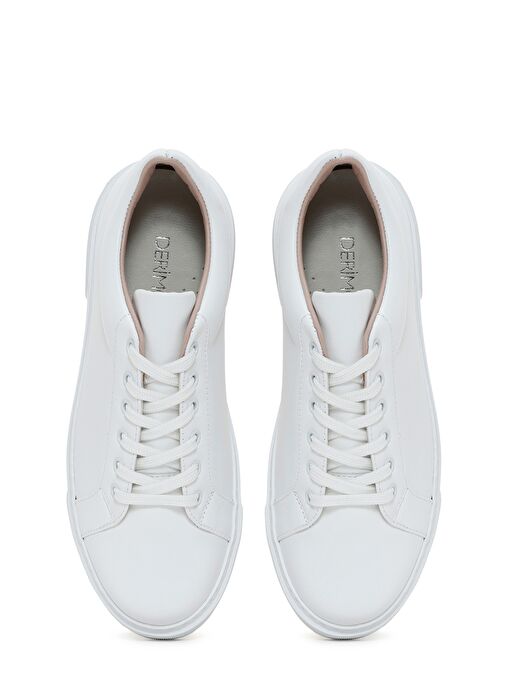 Kadın Beyaz Bağcıklı Deri Sneaker 25SFD370018 - Görsel 8