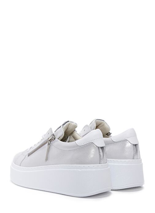 Kadın Gümüş Kalın Tabanlı Yandan Fermuarlı Deri Sneaker 25SFD3702SM - Görsel 6