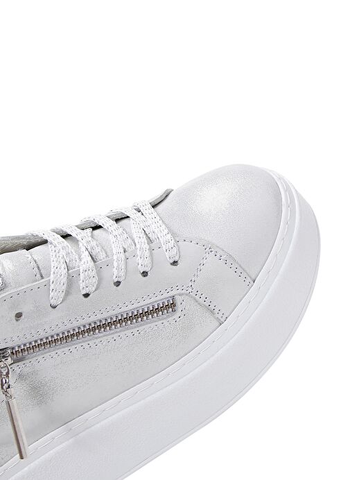 Kadın Gümüş Kalın Tabanlı Yandan Fermuarlı Deri Sneaker 25SFD3702SM - Görsel 8
