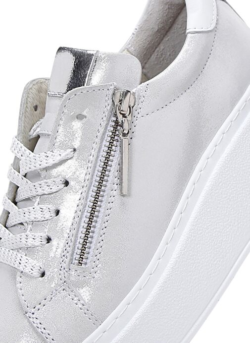 Kadın Gümüş Kalın Tabanlı Yandan Fermuarlı Deri Sneaker 25SFD3702SM - Görsel 9