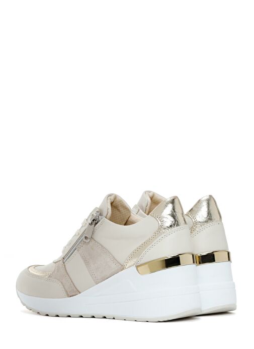 Kadın Bej Dolgu Topuklu Yandan Fermuarlı Deri Sneaker 25SFD370314 - Görsel 7