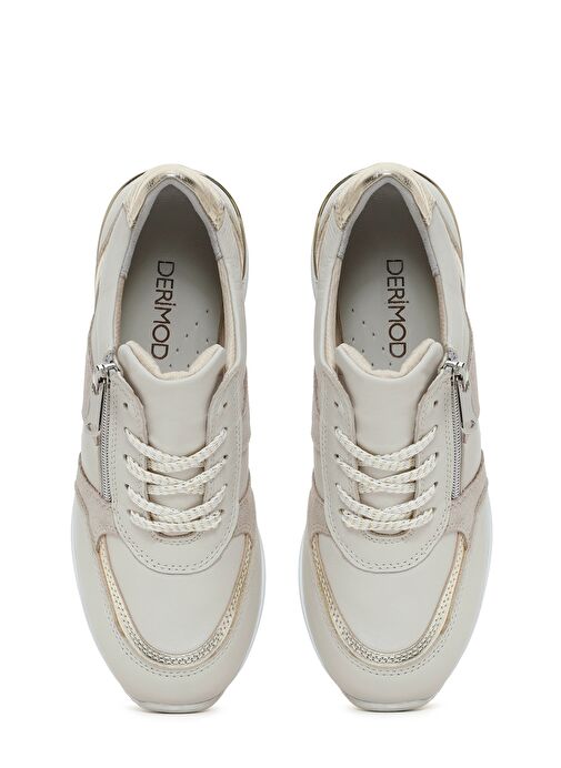 Kadın Bej Dolgu Topuklu Yandan Fermuarlı Deri Sneaker 25SFD370314 - Görsel 8