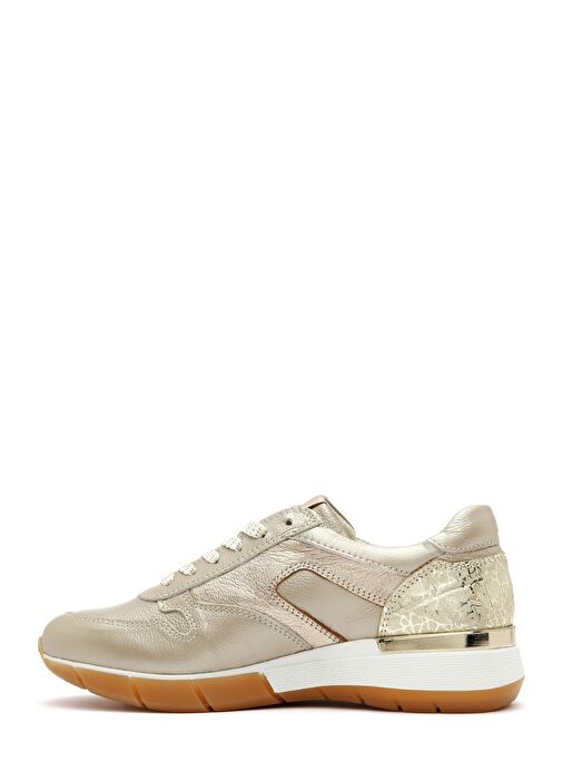 Kadın Altın Bağcıklı Yandan Fermuarlı Deri Sneaker 25SFD370514 - Görsel 3