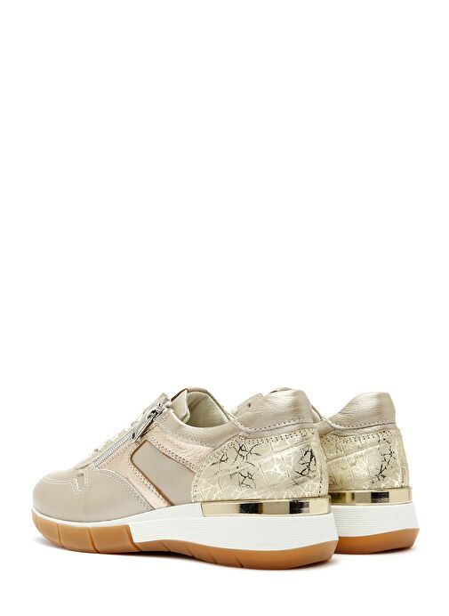 Kadın Altın Bağcıklı Yandan Fermuarlı Deri Sneaker 25SFD370514 - Görsel 6
