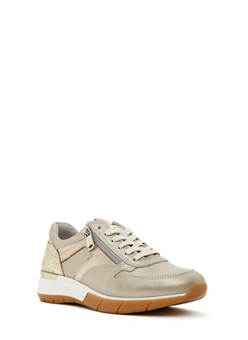 Kadın Altın Bağcıklı Yandan Fermuarlı Deri Sneaker 25SFD370514 - Görsel 7