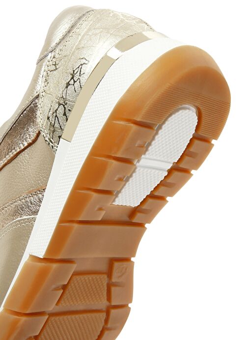 Kadın Altın Bağcıklı Yandan Fermuarlı Deri Sneaker 25SFD370514 - Görsel 9