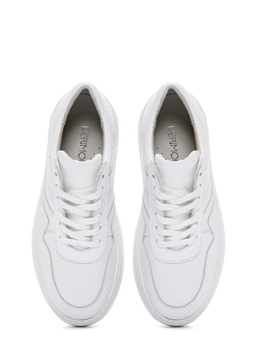 Kadın Beyaz Bağcıklı Kalın Tabanlı Deri Sneaker 25SFD370718 - Görsel 8