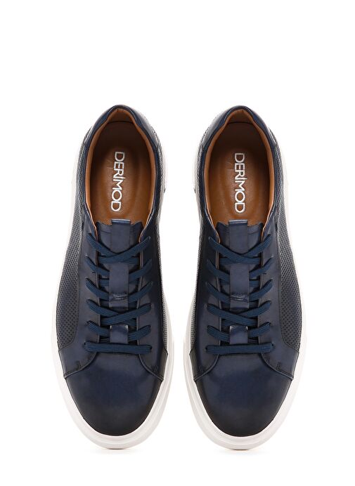 Erkek Lacivert Bağcıklı Deri Sneaker 25SFD690518 - Görsel 8