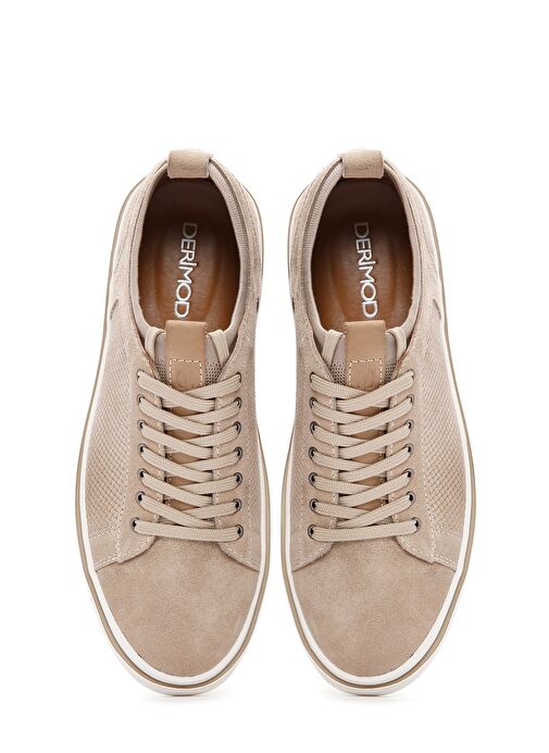 Erkek Bej Bağcıklı Süet Deri Sneaker 25SFD690610 - Görsel 8