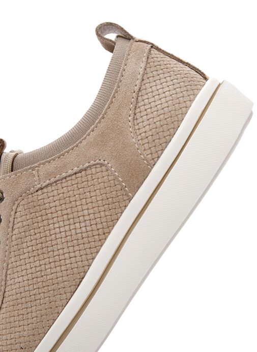 Erkek Bej Bağcıklı Süet Deri Sneaker 25SFD690610 - Görsel 9