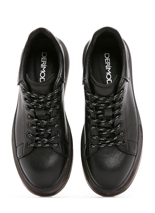 Erkek Siyah Kalın Tabanlı Bağcıklı Deri Sneaker 25SFD690718 - Görsel 8