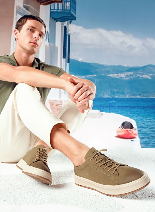 Erkek Haki Bağcıklı Nubuk Deri Sneaker 25SFD6910V3 - Görsel 9