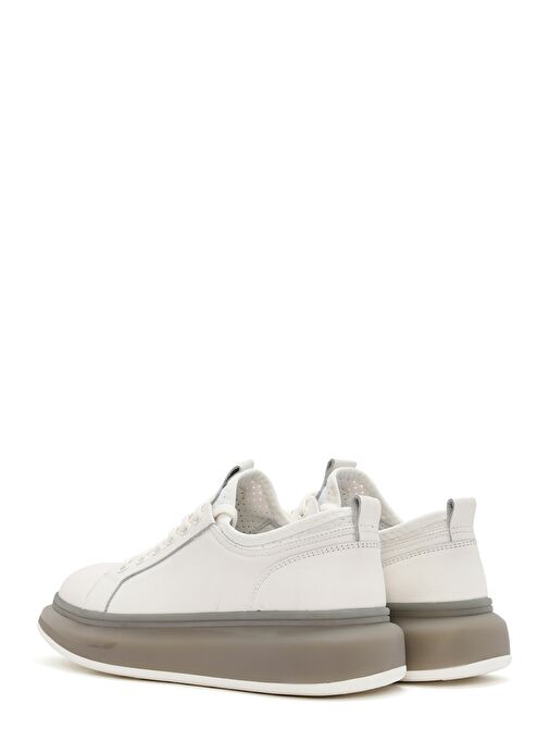 Erkek Beyaz Kalın Tabanlı Bağcıklı Deri Sneaker 25SFD691418 - Görsel 6