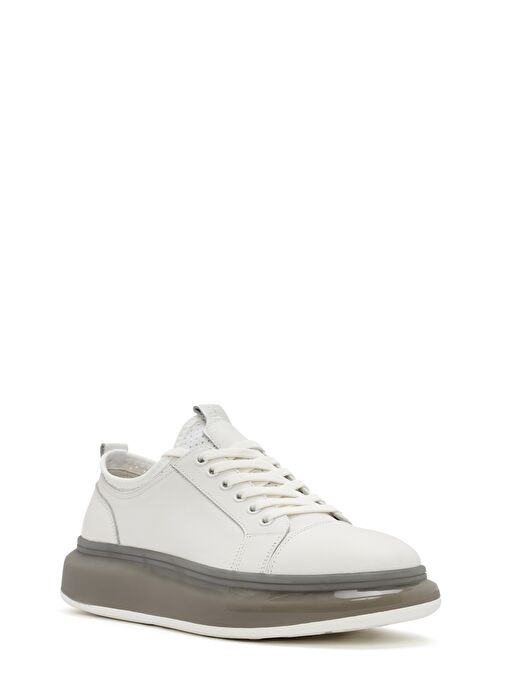 Erkek Beyaz Kalın Tabanlı Bağcıklı Deri Sneaker 25SFD691418 - Görsel 7
