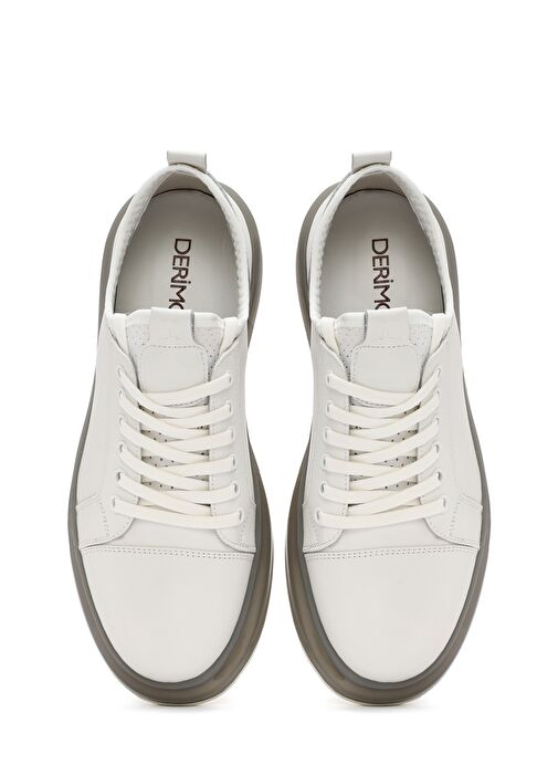 Erkek Beyaz Kalın Tabanlı Bağcıklı Deri Sneaker 25SFD691418 - Görsel 8