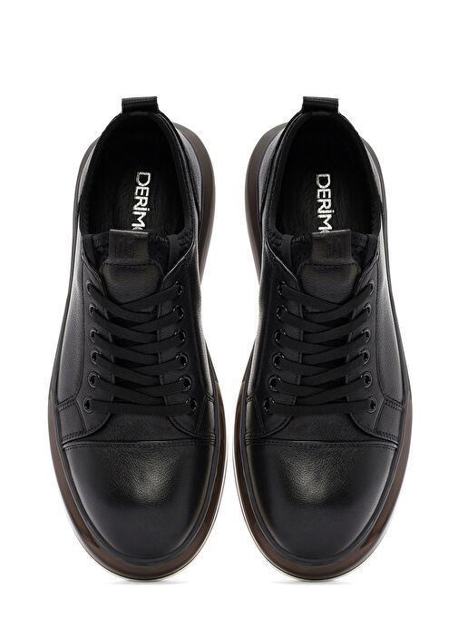 Erkek Siyah Kalın Tabanlı Bağcıklı Deri Sneaker 25SFD691418 - Görsel 8