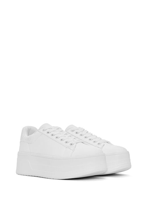 Kadın Beyaz Bağcıklı Kalın Tabanlı Sneaker 25SFD430418 - Görsel 4