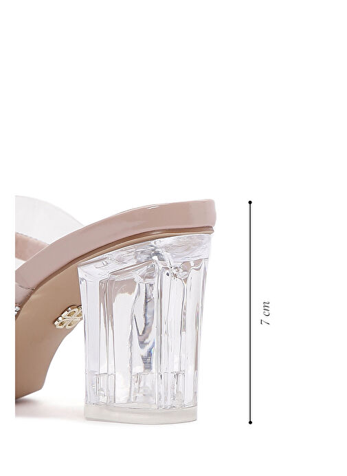 Kadın Bej Taşlı Şeffaf Kalın Topuklu Terlik 25SFE4502PV - Görsel 3