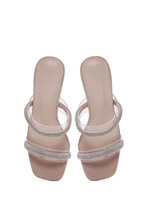 Kadın Bej Taşlı Şeffaf Kalın Topuklu Terlik 25SFE4502PV - Görsel 8