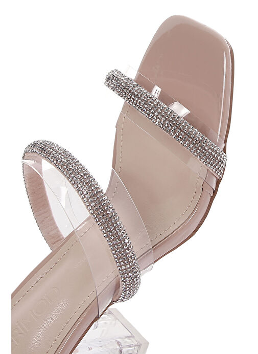 Kadın Bej Taşlı Şeffaf Kalın Topuklu Terlik 25SFE4502PV - Görsel 9