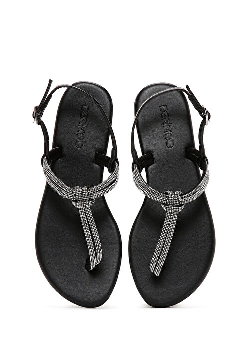 Kadın Siyah Taşlı Parmak Arası Sandalet 25SFE450314 - Görsel 7
