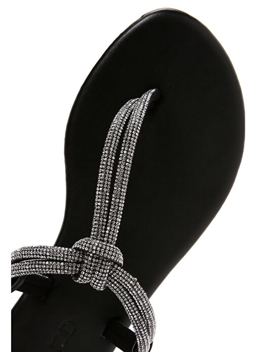 Kadın Siyah Taşlı Parmak Arası Sandalet 25SFE450314 - Görsel 8