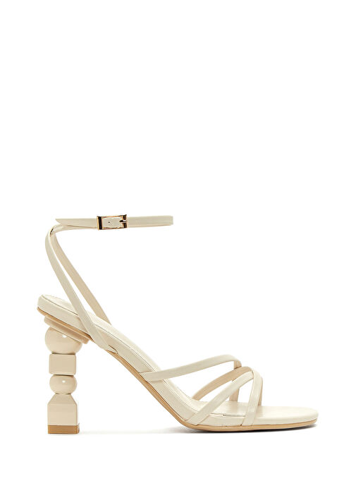 Kadın Bej Bilekten Bağlamalı Yüksek Kalın Topuklu Sandalet 25SFE450518 - Görsel 5