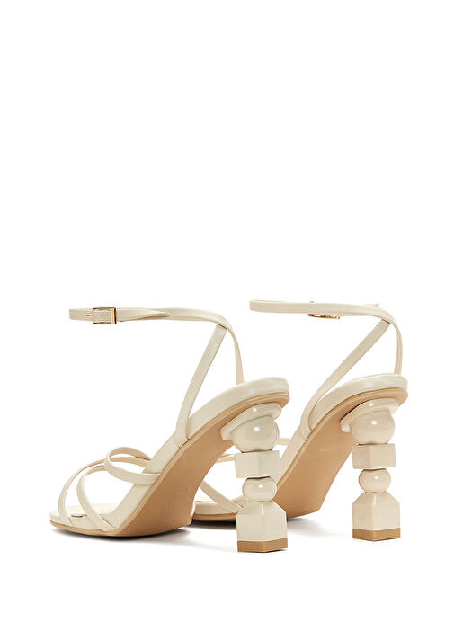 Kadın Bej Bilekten Bağlamalı Yüksek Kalın Topuklu Sandalet 25SFE450518 - Görsel 7