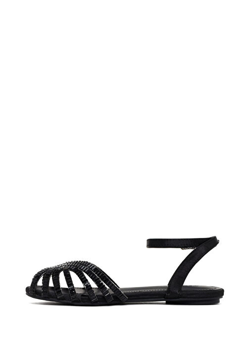 Kadın Siyah Bilekten Bağlamalı Taşlı Sandalet 25SFE450414 - Görsel 3